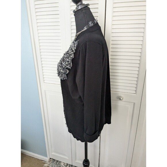 RED Brand Sweater Women's 2X Black V Neck Cardigan 3D Flowers Leopard Chiffon - Picture 8 of 13